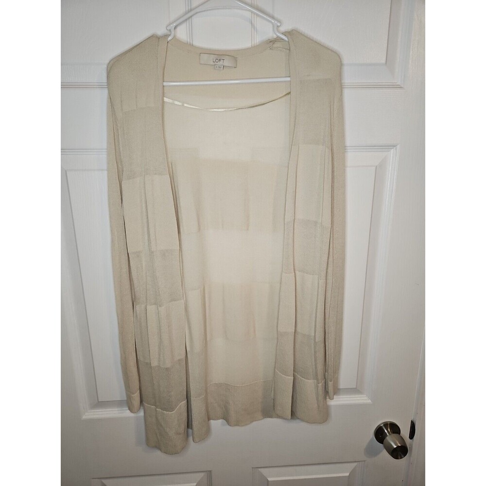 COPY - Ann Taylor LOFT Cardigan Tan Women's M Medium Cream Open Front Sweater D…